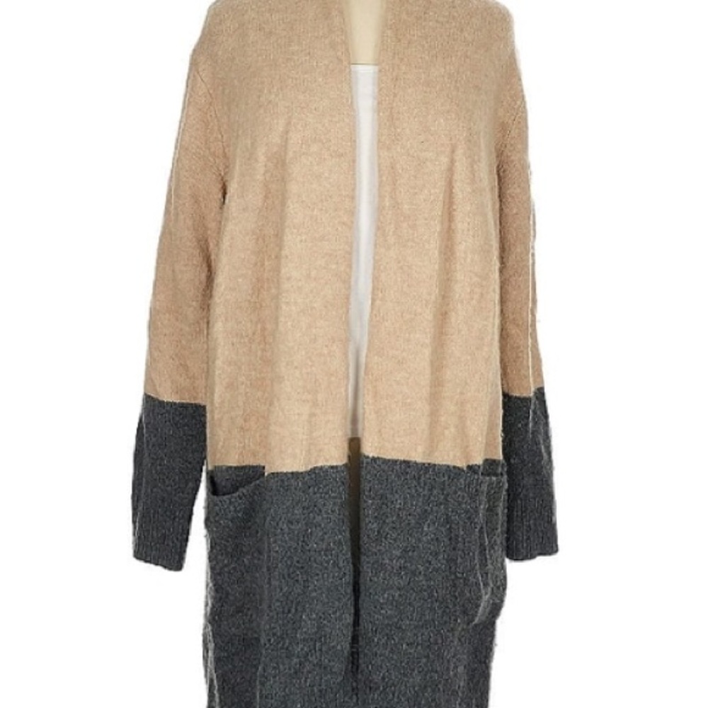 Michael Kors Two-Tone Open-Front Long Cardigan - Beige and Gray